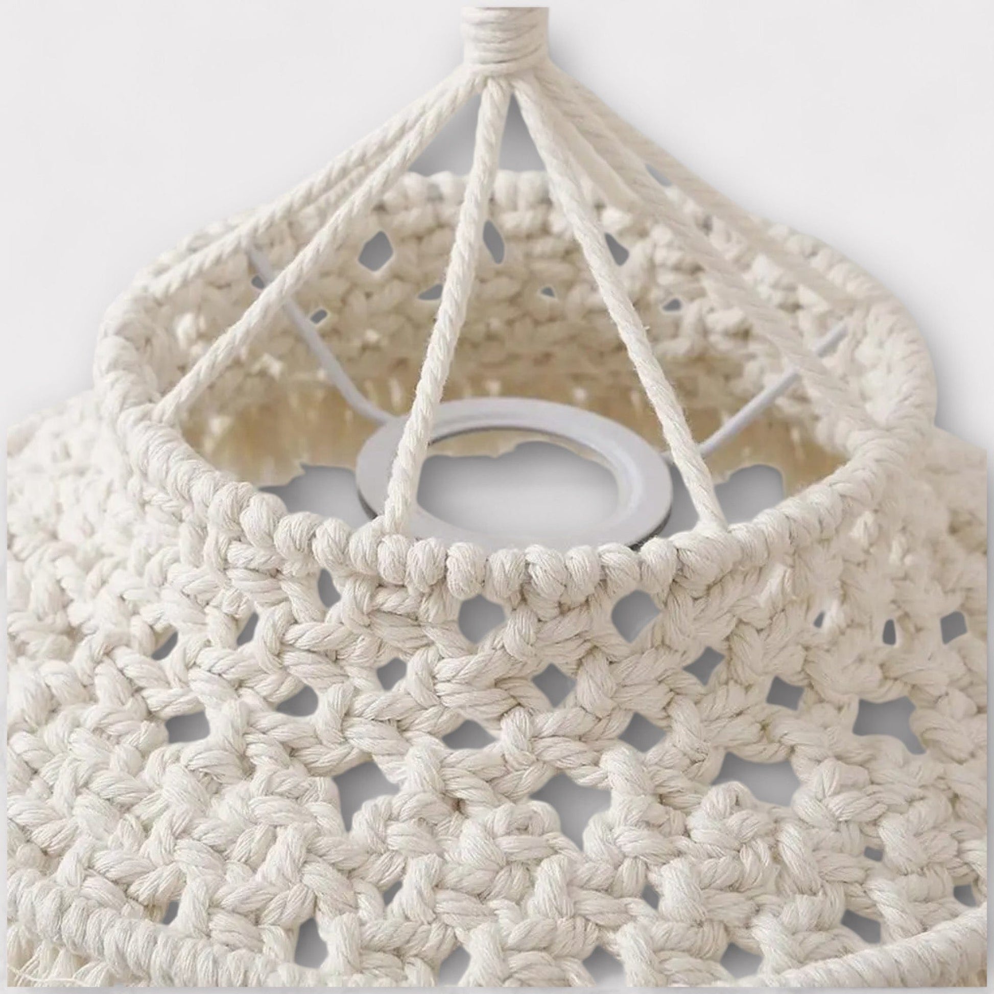 Abat Jour en Macramé Bohème Blanc/Beige